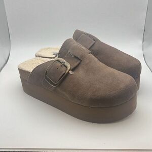 CUSHIONAIRE Women's Cozy Fur Genuine Suede Faux Fur Lined Cork Footbed Platform